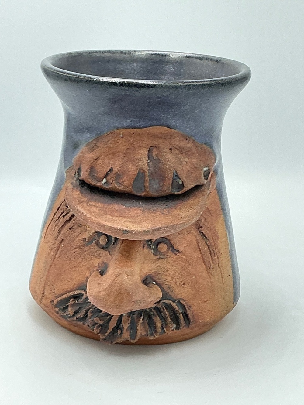 Studio Pottery Face Mug 3D Fisherman Handcrafted Coastal Ceramic Hat Mustache